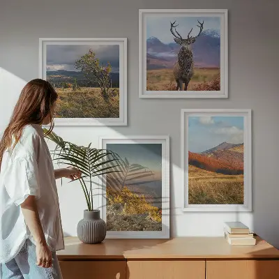 Berglandschappen met hertengras meerluik in lijst