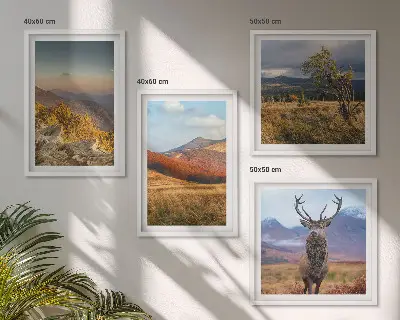 Berglandschappen met hertengras meerluik in lijst