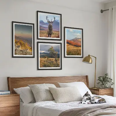 Berglandschappen met hertengras meerluik in lijst