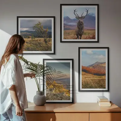Berglandschappen met hertengras meerluik in lijst