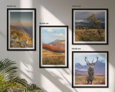Berglandschappen met hertengras meerluik in lijst
