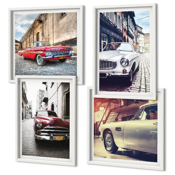 Klassieke auto's in steden meerluik in lijst