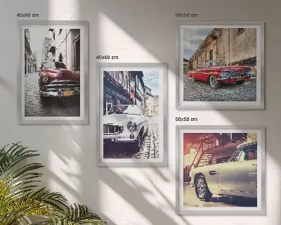 Klassieke auto's in steden meerluik in lijst