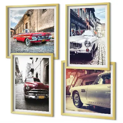 Klassieke auto's in steden meerluik in lijst
