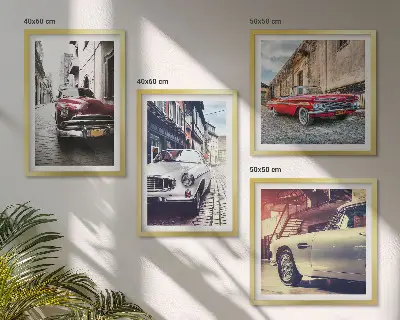 Klassieke auto's in steden meerluik in lijst