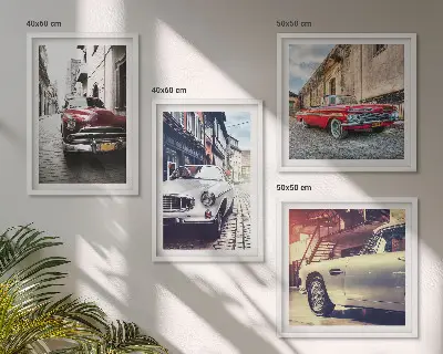 Klassieke auto's in steden meerluik in lijst