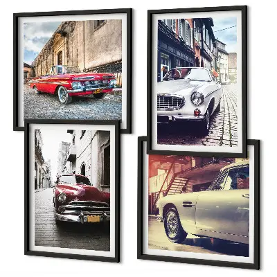 Klassieke auto's in steden meerluik in lijst