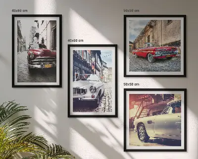 Klassieke auto's in steden meerluik in lijst