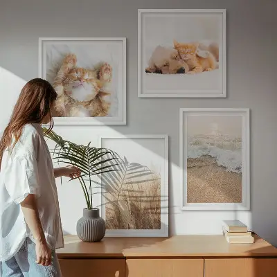 Set posters met lijst met schattige katten, honden en strandthema