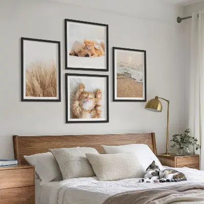 Set posters met lijst met schattige katten, honden en strandthema