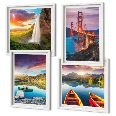 Set van posters met lijst Bergmeren boten bruggen