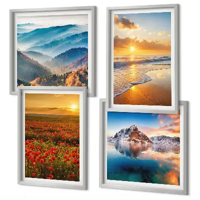 Landschappen van bergen en zeeën in het westen meerluik in lijst