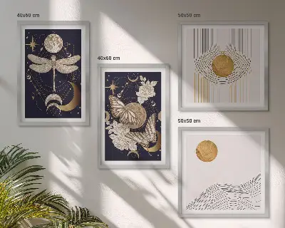 Natuurmotieven met de maan meerluik in lijst