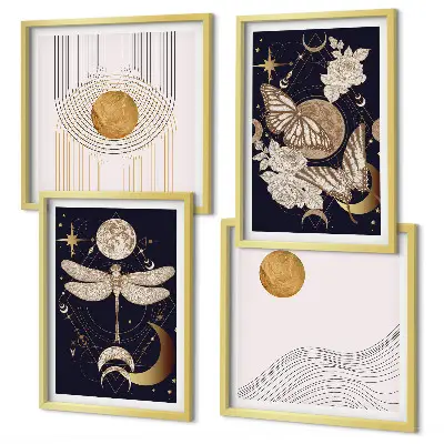 Natuurmotieven met de maan meerluik in lijst
