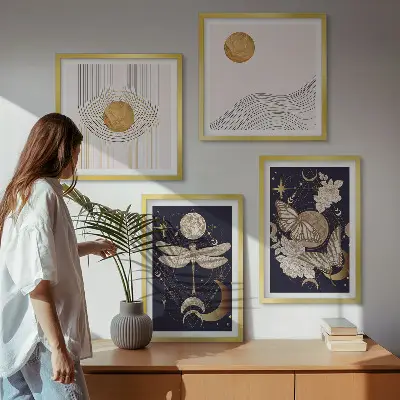 Natuurmotieven met de maan meerluik in lijst