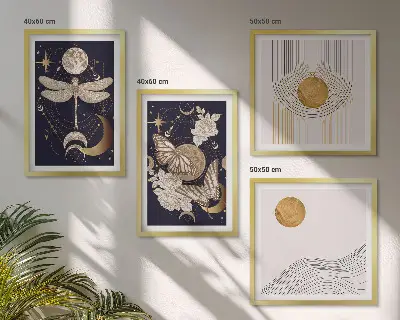 Natuurmotieven met de maan meerluik in lijst