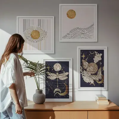 Natuurmotieven met de maan meerluik in lijst