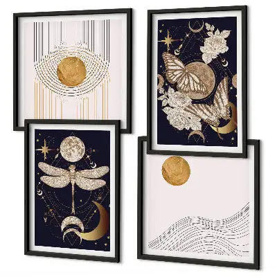 Natuurmotieven met de maan meerluik in lijst