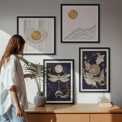 Natuurmotieven met de maan meerluik in lijst