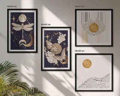 Natuurmotieven met de maan meerluik in lijst