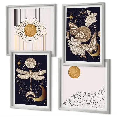 Natuurmotieven met de maan meerluik in lijst