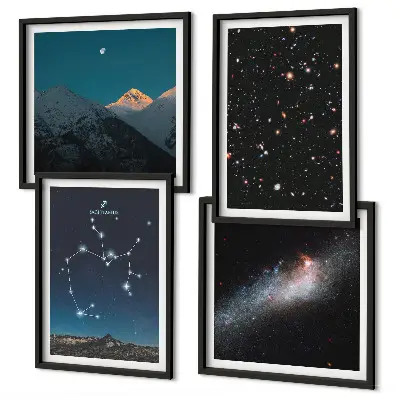 Set posters met lijst met afbeeldingen van sterrenstelsels, sterrenbeelden en de ruimte waaronder Boogschutter