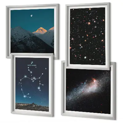 Set posters met lijst met afbeeldingen van sterrenstelsels, sterrenbeelden en de ruimte waaronder Boogschutter