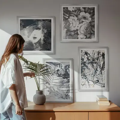 Abstracte zwart-witte patronen meerluik in lijst