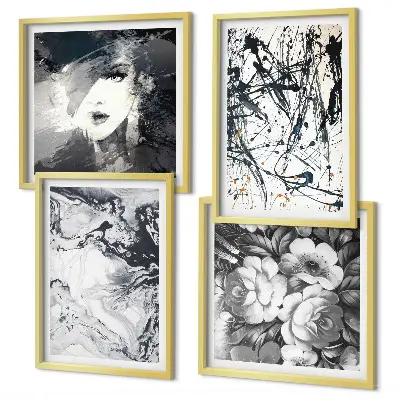 Abstracte zwart-witte patronen meerluik in lijst