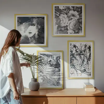 Abstracte zwart-witte patronen meerluik in lijst