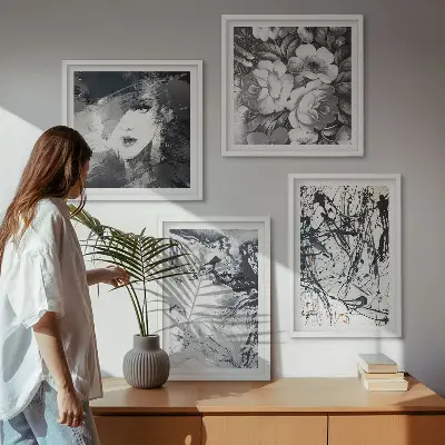 Abstracte zwart-witte patronen meerluik in lijst