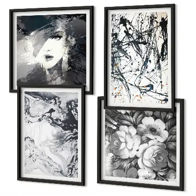 Abstracte zwart-witte patronen meerluik in lijst