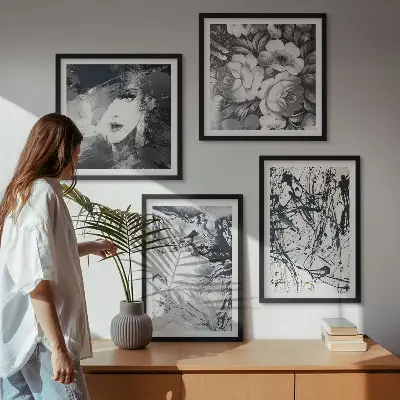 Abstracte zwart-witte patronen meerluik in lijst