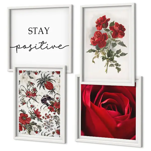 Set van posters met lijst Inscriptie met rode rozen