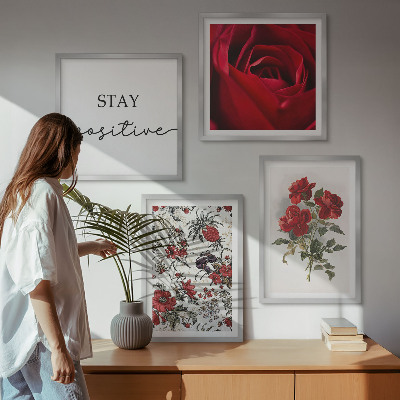 Set van posters met lijst Inscriptie met rode rozen