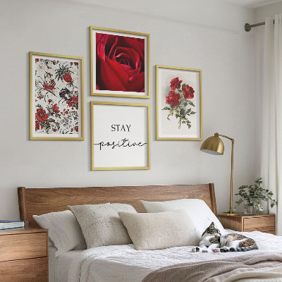 Set van posters met lijst Inscriptie met rode rozen