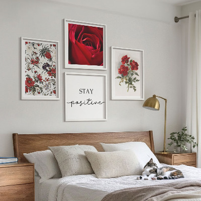 Set van posters met lijst Inscriptie met rode rozen