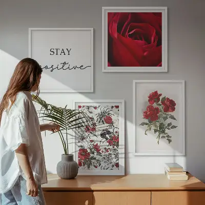 Set van posters met lijst Inscriptie met rode rozen