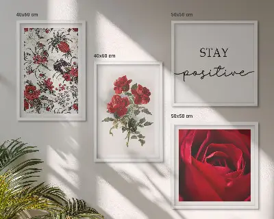Set van posters met lijst Inscriptie met rode rozen