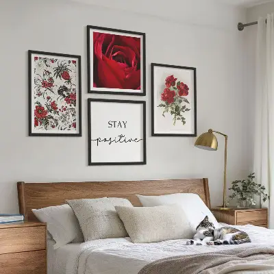 Set van posters met lijst Inscriptie met rode rozen