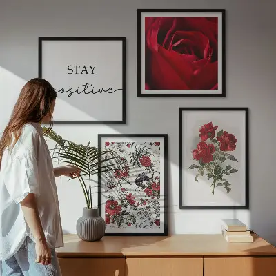 Set van posters met lijst Inscriptie met rode rozen
