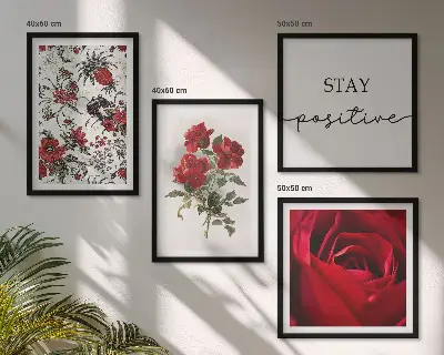 Set van posters met lijst Inscriptie met rode rozen