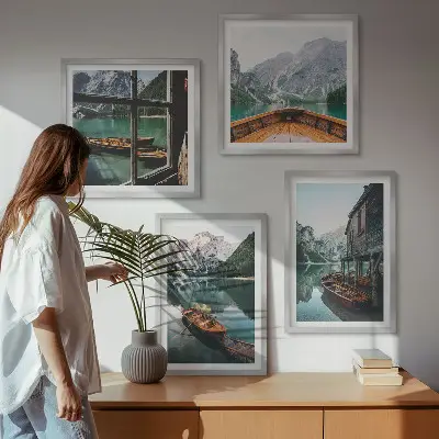 Poster met lijst Huis aan het bergmeer bij Łódź set van posters