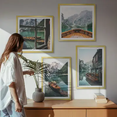 Poster met lijst Huis aan het bergmeer bij Łódź set van posters
