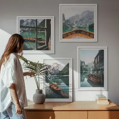 Poster met lijst Huis aan het bergmeer bij Łódź set van posters