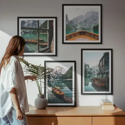 Poster met lijst Huis aan het bergmeer bij Łódź set van posters
