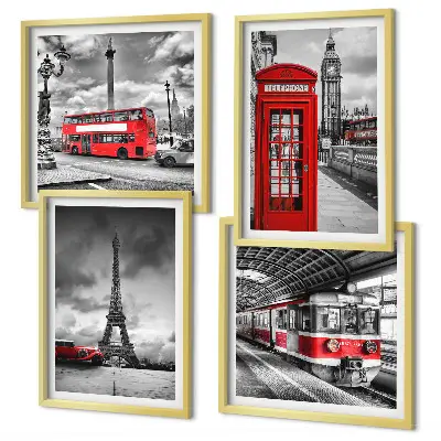 Set van posters met lijst iconische steden Londen en Parijs spoorwegthema