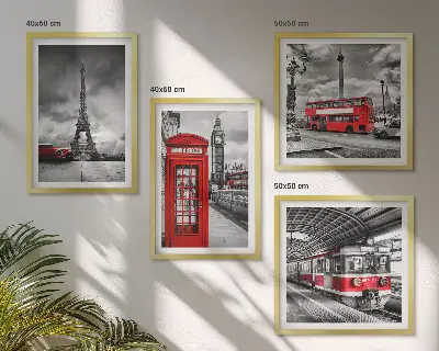 Set van posters met lijst iconische steden Londen en Parijs spoorwegthema