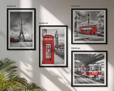 Set van posters met lijst iconische steden Londen en Parijs spoorwegthema