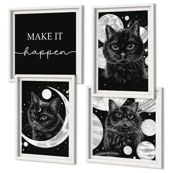 Zwarte katten met maan en planeet meerluik in lijst